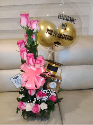 Arreglo grado, globo personalizado, gorro, ferrero x 4 unidades R165
